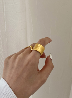金复古不规则纹理极简戒指指环