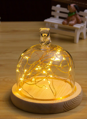 diy爱心永生花微防尘带灯摆件