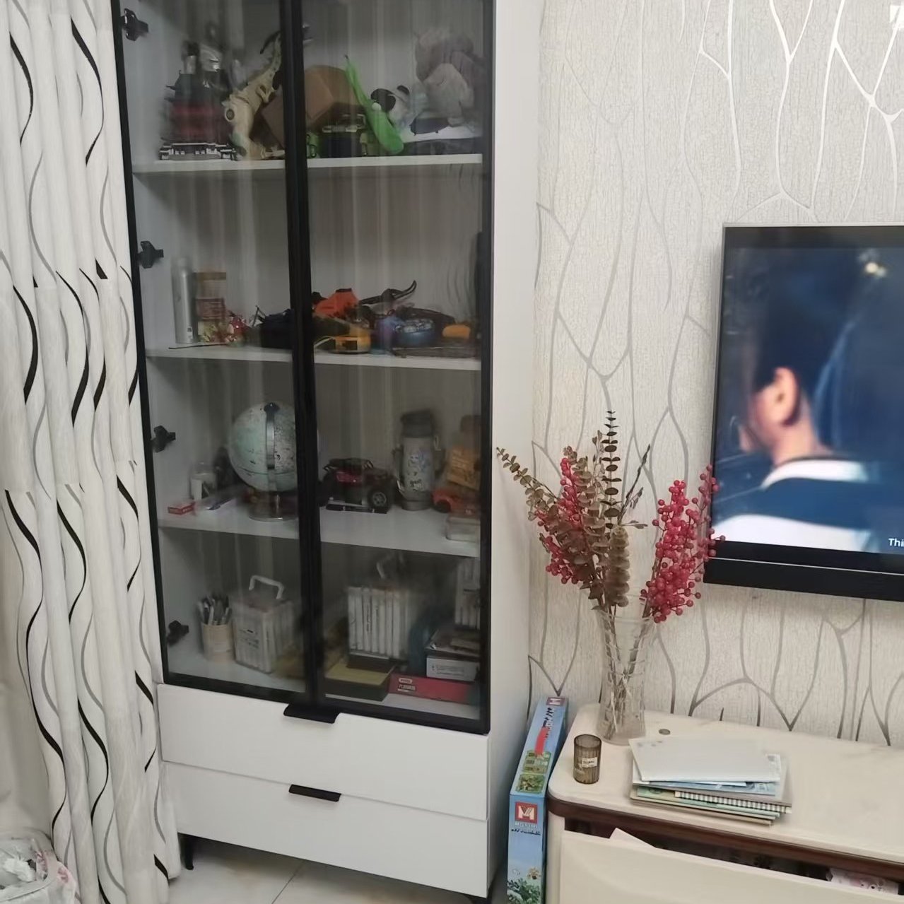 书柜展示柜可定制电视边立柜酒柜靠墙家用客厅玻璃门储物柜书架 - 图1