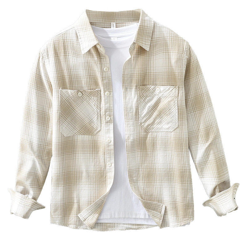 文艺格子长袖衬衫男士潮流帅气学生时尚百搭休闲宽松上衣男装7573,淘宝优惠券,粉丝福利购,淘宝优惠卷