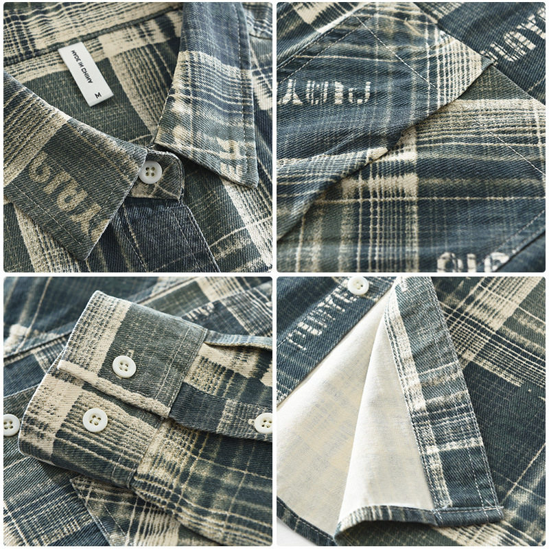 日系潮流格子长袖衬衫男士百搭文艺时尚休闲宽松衬衣外套上衣7382,淘宝优惠券,粉丝福利购,淘宝优惠卷