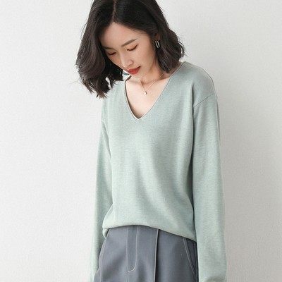 T2 round neck sweater kravis short big size big SIZE loose and versatile bottom knitted