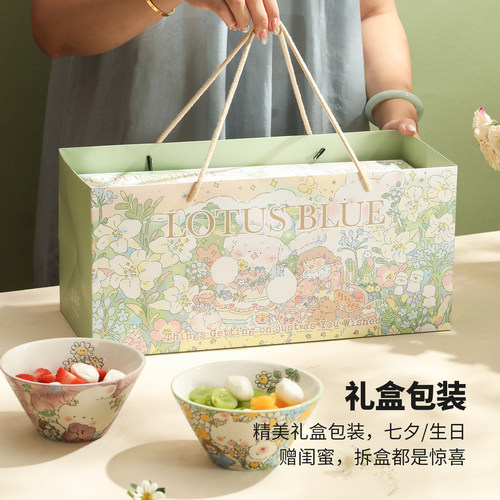 蓝莲花家居陶瓷斗笠碗釉下彩饭碗面碗漂亮家用碗个人专用碗汤面碗 - 图3