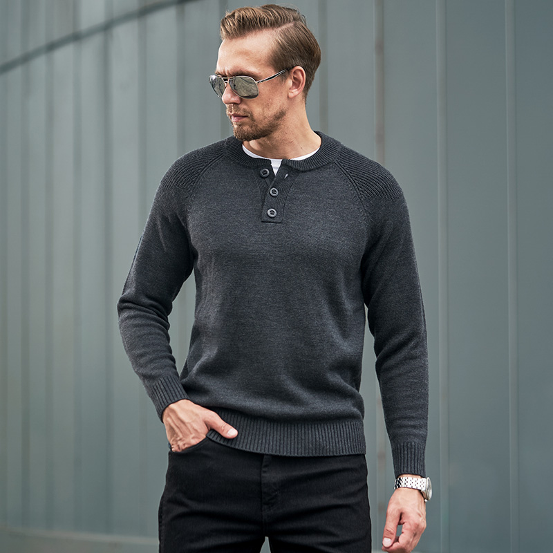 龙牙新品隐鳞美丽诺羊毛亨利领套头毛衣加强版男士美利奴美丽诺 - 图1