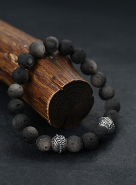 925银珠磨砂手串陨石星球火山石手串复古潮流高级感小众手链男款
