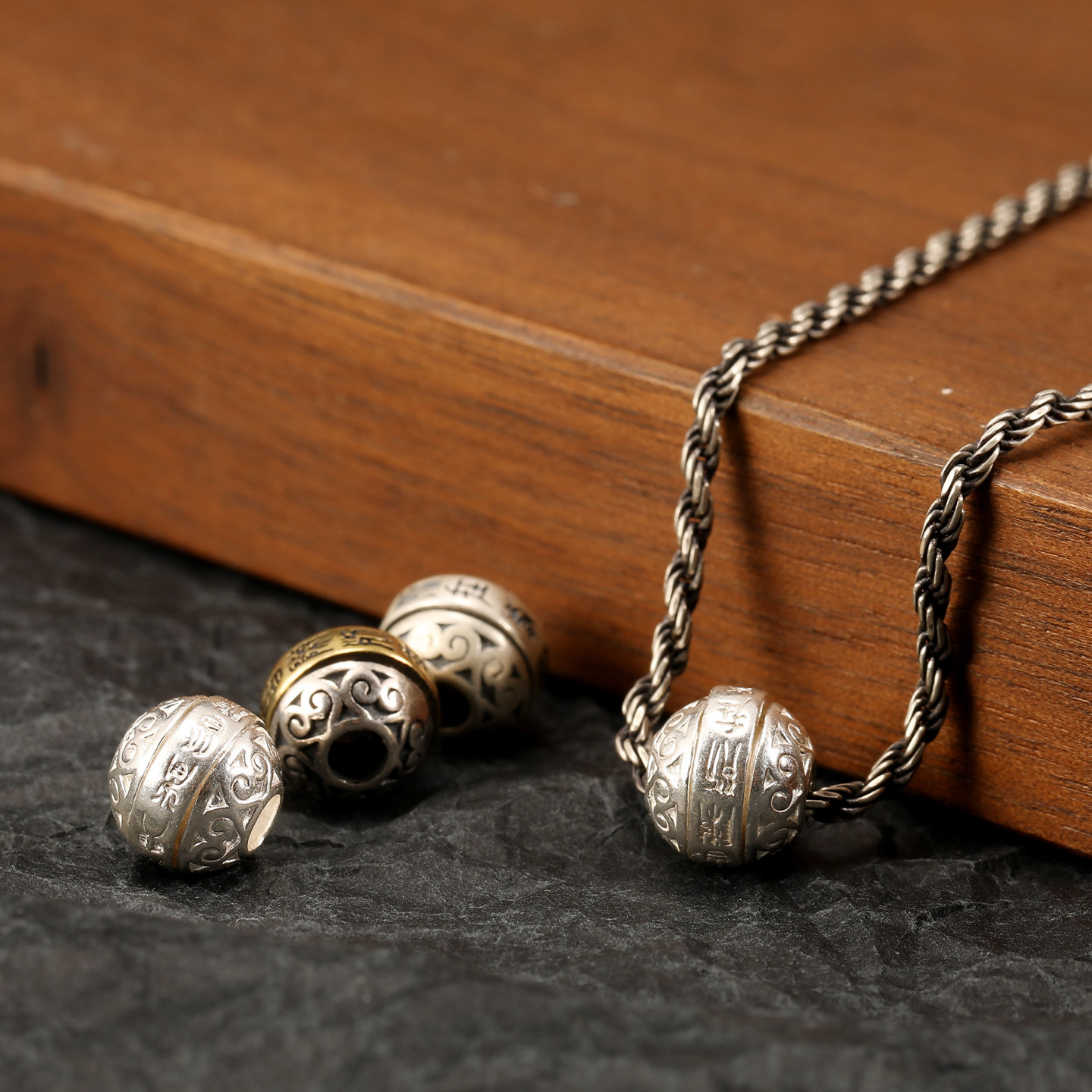 足银S999素银九字真言可转动穿孔散珠隔珠diy配件红绳本命年珠子,淘宝优惠券,粉丝福利购,淘宝优惠卷