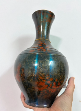日本回流斑铜花瓶，铜师傅高冈铜器