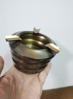 日本回流竹节造型铜烟具三件套，带盖茶杯+烟灰缸+金属小摆件