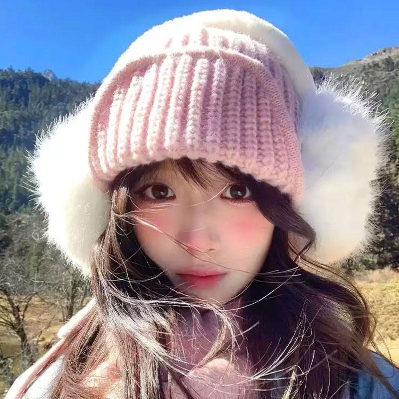 秋冬季针织毛线渔夫帽女加厚马海毛粉色围巾保暖显脸小护耳雷锋帽,淘宝优惠券,粉丝福利购,淘宝优惠卷