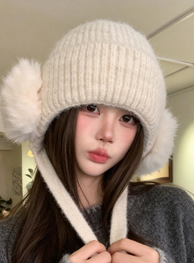 冬季女毛球针织雷锋帽保暖显脸小