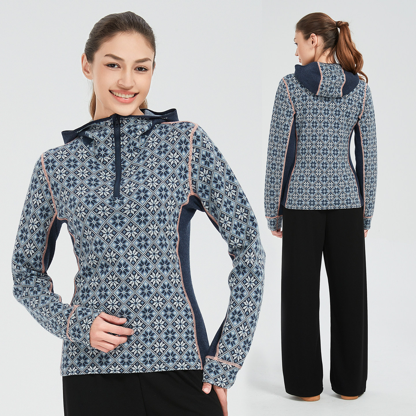 美利奴羊毛打底衫女户外长袖加厚毛衣美丽诺徒步登山连帽运动上衣,淘宝优惠券,粉丝福利购,淘宝优惠卷