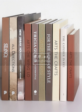 样板间装饰真书酒店售楼处书房棕咖色软装饰品英文仿真道具书摆件