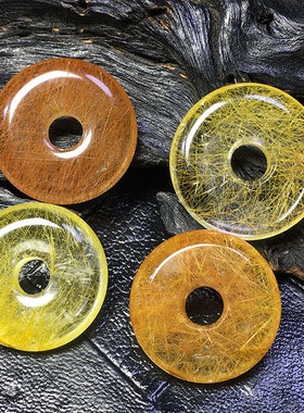 天然金发晶如意平安扣吊坠