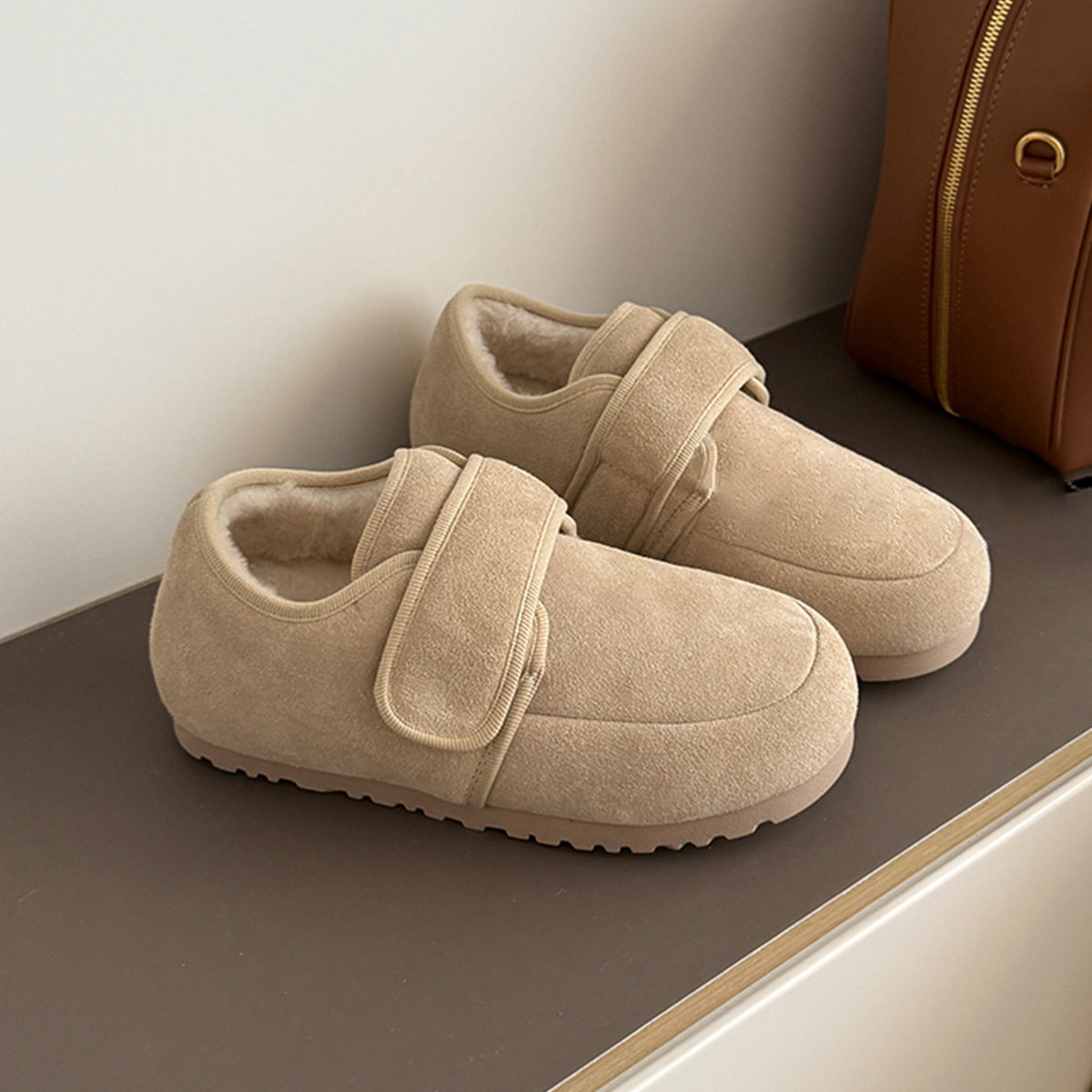 复古磨砂勃肯鞋女魔术贴平底包头乐福鞋加绒保暖棉鞋,淘宝优惠券,粉丝福利购,淘宝优惠卷