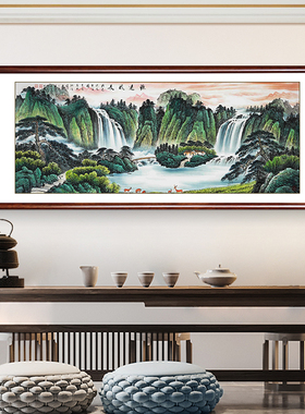 聚宝盆山水画手绘客厅办公室挂画