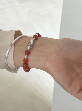 女s990祥云条纹红玛瑙手串