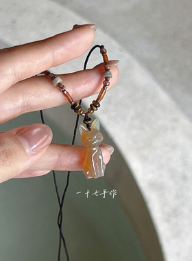 新中式串珠天然玉髓橘猫小众项链