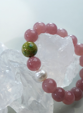 【芳菲漫】天然水晶手链紫马粉淡水珍珠欧泊大漆珠非遗
