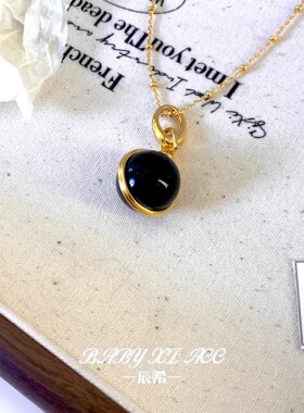 法式复古天然石球形吊坠设计师款时尚百搭设计项链毛衣链 X022