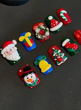 任民币穿戴甲 原创圣诞老人小雪人立体手工捏捏穿戴甲尺寸可定制