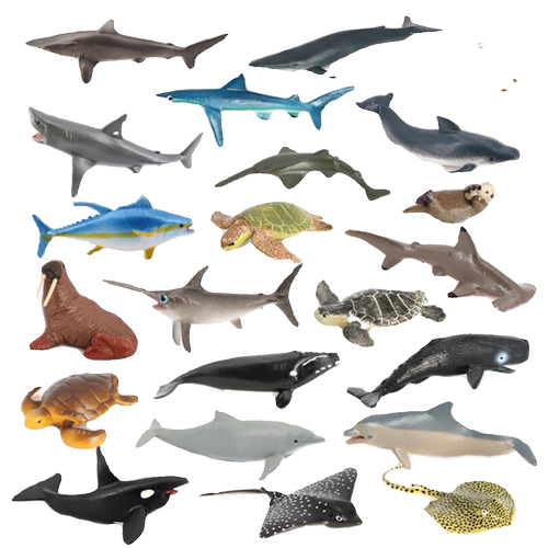 儿童玩具迷你海洋生物模型仿真动物鲸鱼鲨鱼海龟海豚动物套装摆件 - 图3