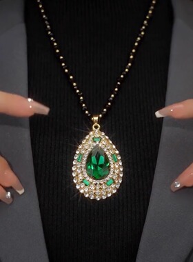 时尚长款水晶项链满钻水滴毛衣链