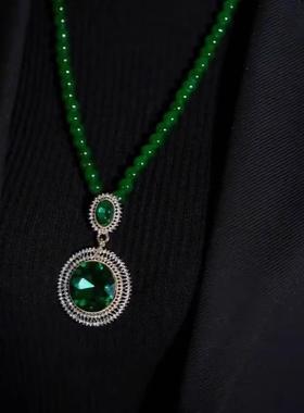 绿色圆牌长款毛衣链女2025新款