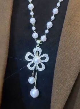 花朵珠珠毛衣链女项链2023年新款