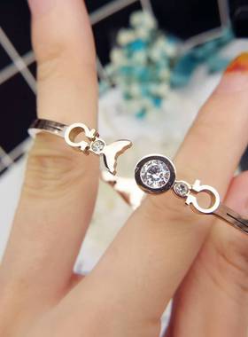 精致镂空闪亮锆石钛钢配饰手镯女