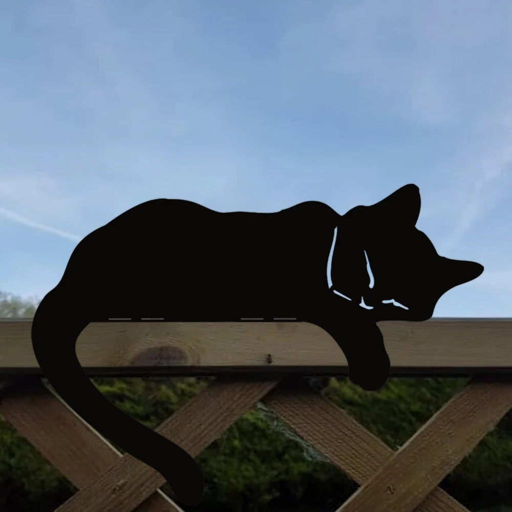 困倦的黑猫雕像户外花园艺术生锈铁艺猫剪影栅栏顶部摆件围栏装饰,淘宝优惠券,粉丝福利购,淘宝优惠卷