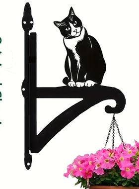 欧式乡村风格重型铁艺黑猫挂钩花架现代户外壁挂装饰支架用于花盆
