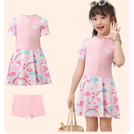 2025新款防晒冰袖女童泳衣防紫外线分体泳装可爱儿童中大童