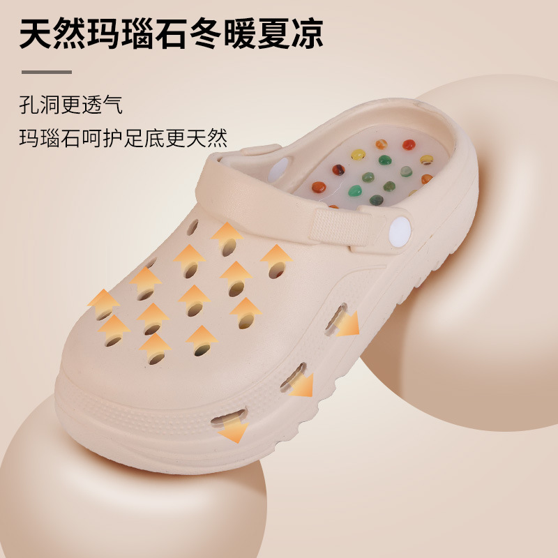 按摩凉鞋女士夏季2025新款男士足经络透气洞洞鞋厚底脚底穴位拖鞋 - 图0
