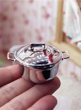 食玩合金双耳锅煮饭厨房娃娃屋