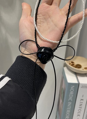 个性时尚多层玫瑰蝴蝶结珍珠项链