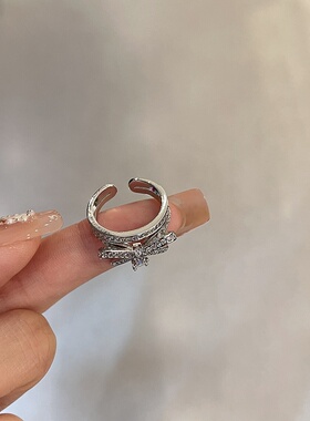 小众设计感蝴蝶结戒指开口戒时尚