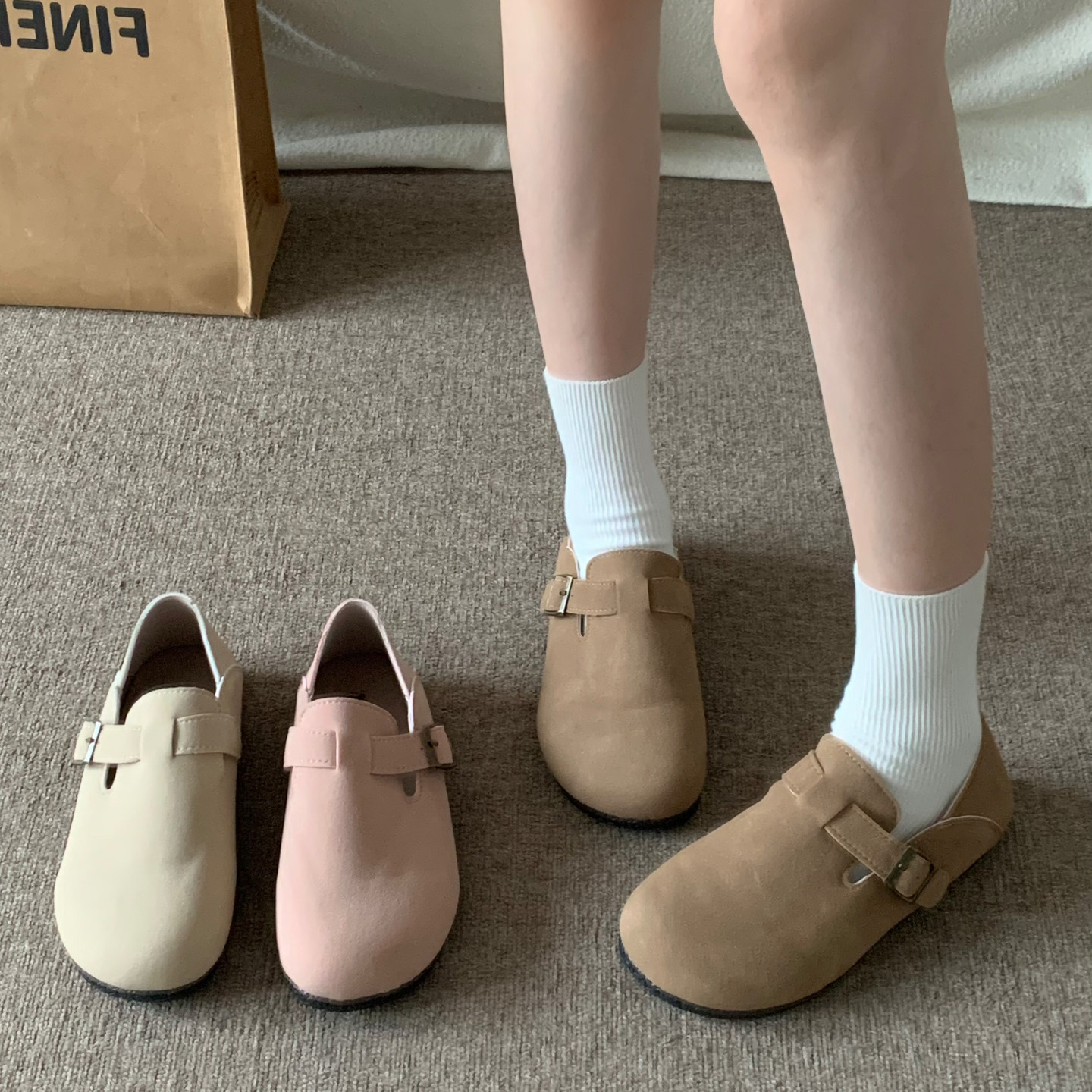 踩屎感两穿孕妇勃肯鞋女款2025新款秋季一脚蹬单鞋大码豆豆乐福鞋,淘宝优惠券,粉丝福利购,淘宝优惠卷