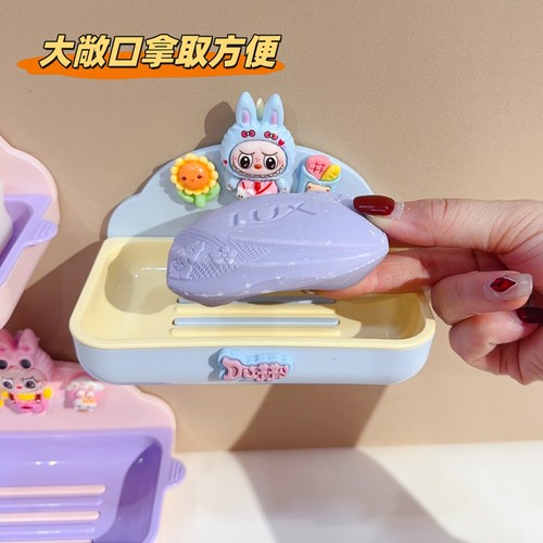 创意卡通吸壁壁挂式香皂肥皂盒卫生间强力吸盘免打孔沥水皂架可爱 - 图1