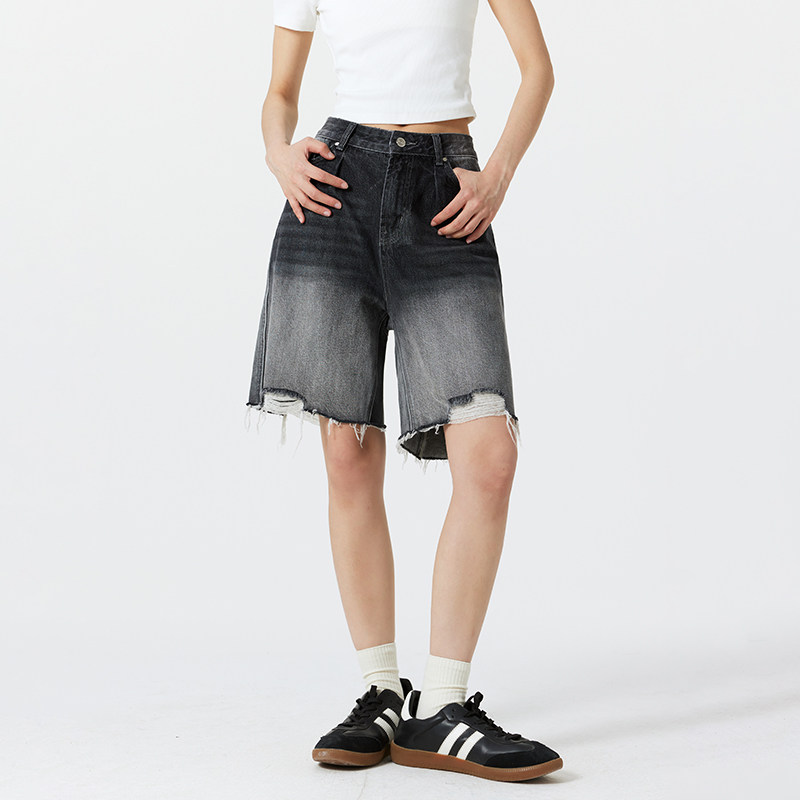 FORNINES水洗渐变破洞美式高街牛仔裤男女潮牌短裤夏季宽松五分裤,淘宝优惠券,粉丝福利购,淘宝优惠卷