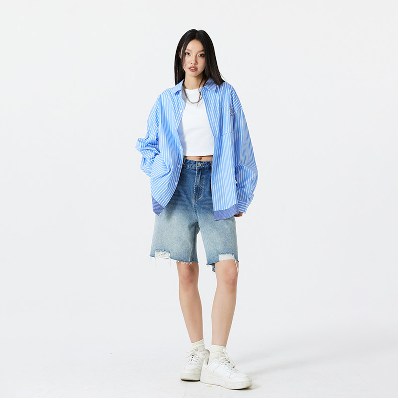 FORNINES水洗渐变破洞美式高街牛仔裤男女潮牌短裤夏季宽松五分裤,淘宝优惠券,粉丝福利购,淘宝优惠卷