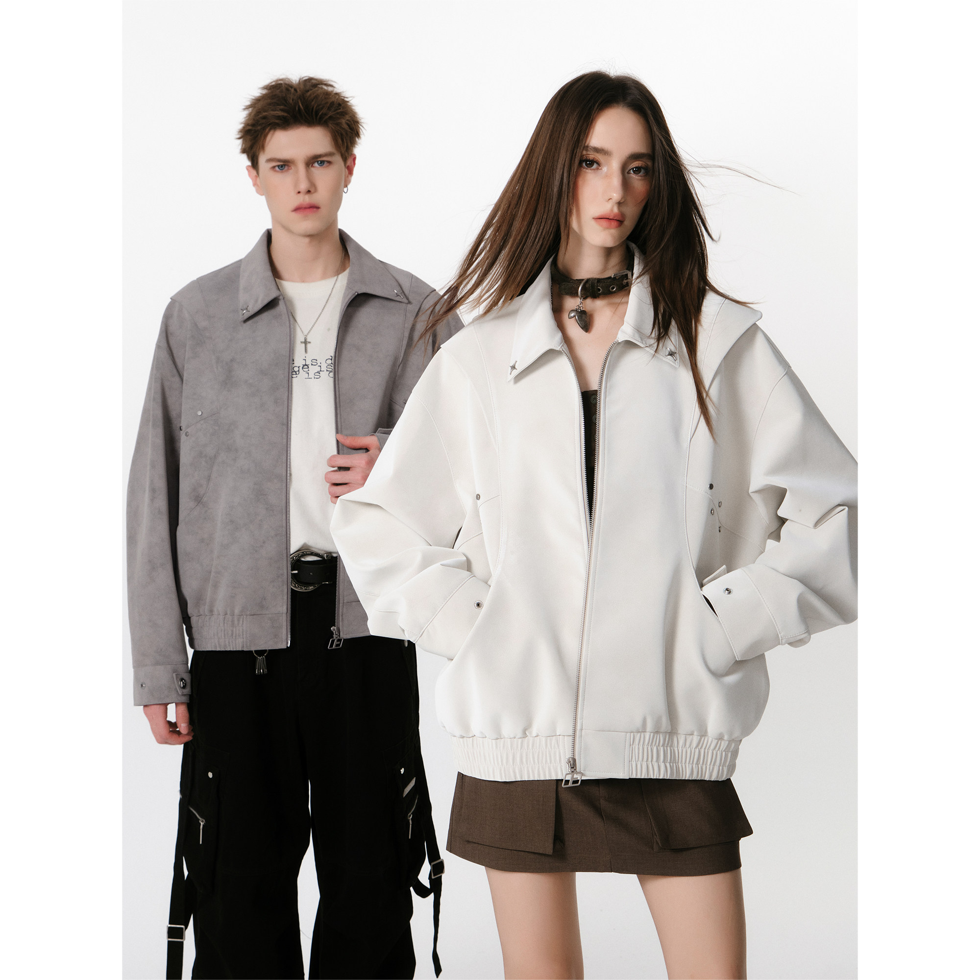 FORNINES暗纹肌理翻领pu皮衣外套男春季潮牌复古微短款夹克女上衣,淘宝优惠券,粉丝福利购,淘宝优惠卷