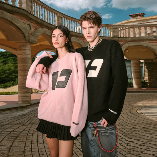 FORNINES圆领休闲毛衣男女宽松内搭针织衫秋冬潮牌线衣情侣打底衫