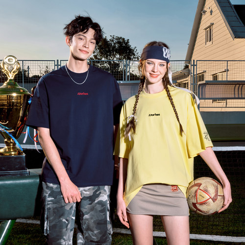 FORNINES刺绣凉感短袖T恤男款潮牌情侣夏季百搭半袖女上衣打底衫 - 图0