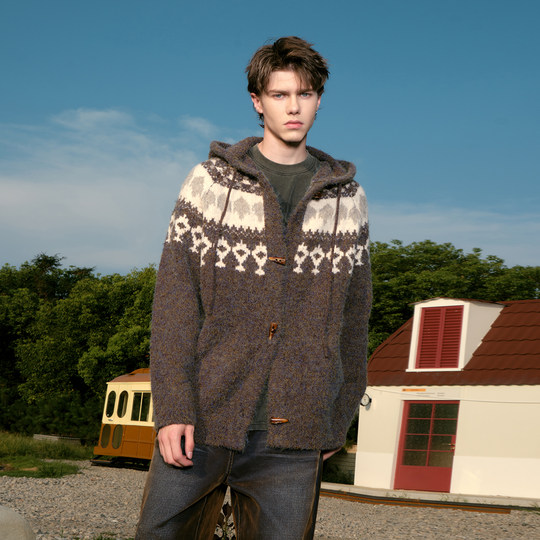 FORNINES费尔岛针织连帽开衫圣诞毛衣男女情侣秋冬加厚针织衫外套