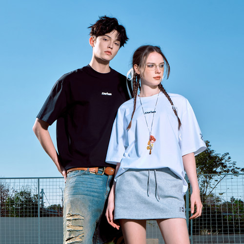 FORNINES刺绣凉感短袖T恤男款潮牌情侣夏季百搭半袖女上衣打底衫 - 图1