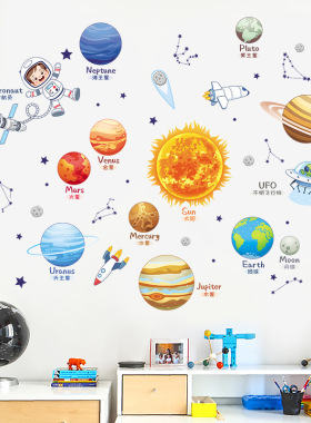 行星宇宙火箭宇航员科技主题墙贴纸卡通星球幼儿园班级文化墙贴画