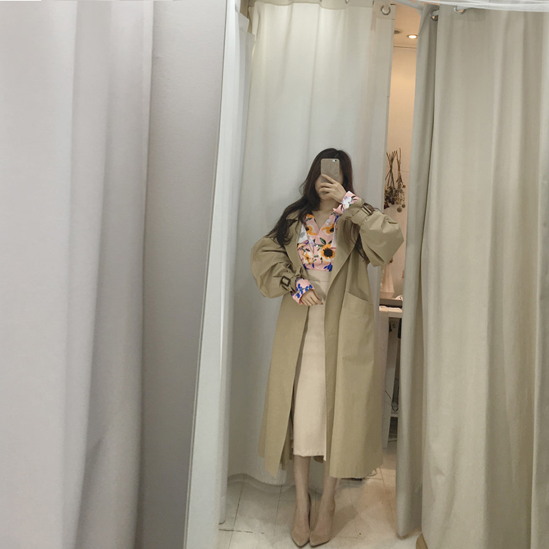 新款春秋女中长款双排扣过膝外套 2018 休闲气质秋款宽松卡其色风衣 新款春秋女中长款双排扣过膝外套 2018 休闲气质秋款宽松卡其色风衣