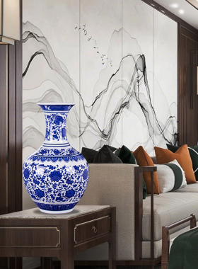 景德镇陶瓷器花瓶插花青花瓷摆件