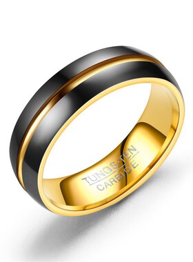 欧美跨境热销黑金双色钛钢戒指 流行时尚情侣指环爆款手饰品批发