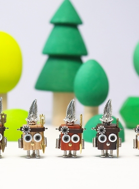 木小魔项链DIY材料包情侣亲子手作包 蒸汽朋克木质机器人潮流挂件